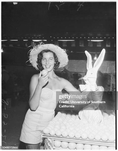 San Bernardino County Fair, 22 August 1951. Frances Dolch -- 21 years;Ronald Haas -- 23 years;Arthue D McCain;Ed Vose.;Caption slip reads:...