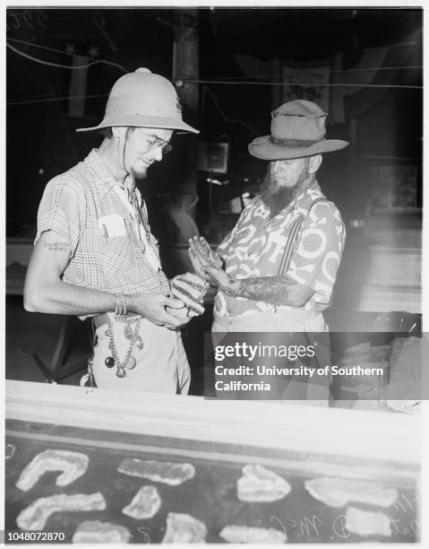 San Bernardino County Fair, 22 August 1951. Frances Dolch -- 21 years;Ronald Haas -- 23 years;Arthue D McCain;Ed Vose.;Caption slip reads:...