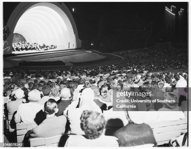 Society -- Hollywood Bowl, 26 July 1951. Mrs Albert Leland;Mrs Edward Currier;Mr and Mrs Alfred Wallenstein;Miss Ana Mahler;John Arensona;Madamme...