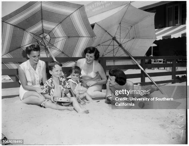 Marymount alumnae...Jonathan Club Santa Monica, 15 August 1951. Mrs Don Utter;Mrs Charles Dailey ;Miss Louise Schwennesen ;Tommy Utter -- 4...