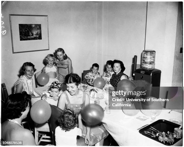 Marymount alumnae...Jonathan Club Santa Monica, 15 August 1951. Mrs Don Utter;Mrs Charles Dailey ;Miss Louise Schwennesen ;Tommy Utter -- 4...