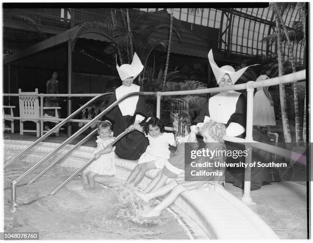 Society -- Los Angeles Orphans Home, 1 August 1951. Mrs Harold McAlister;Mrs Robert Meyler;Mrs John Considine;Mrs Jose R Lacayo;Mrs Frank Seaver;Mrs...