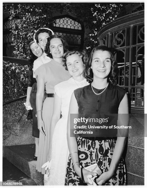 Society -- Los Angeles Orphans Home, 1 August 1951. Mrs Harold McAlister;Mrs Robert Meyler;Mrs John Considine;Mrs Jose R Lacayo;Mrs Frank Seaver;Mrs...