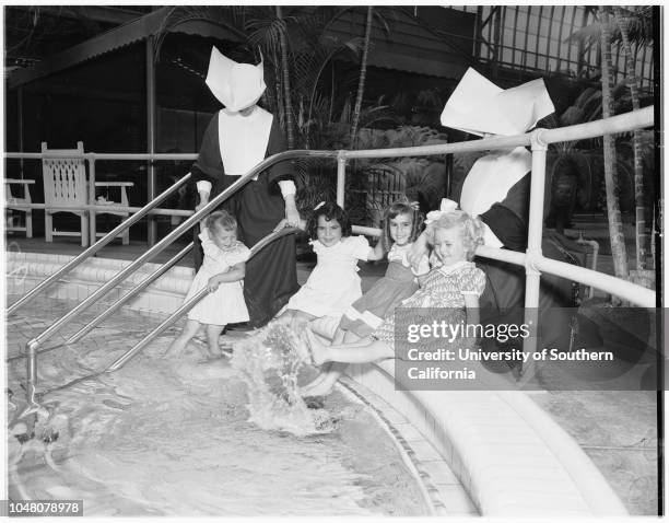 Society -- Los Angeles Orphans Home, 1 August 1951. Mrs Harold McAlister;Mrs Robert Meyler;Mrs John Considine;Mrs Jose R Lacayo;Mrs Frank Seaver;Mrs...