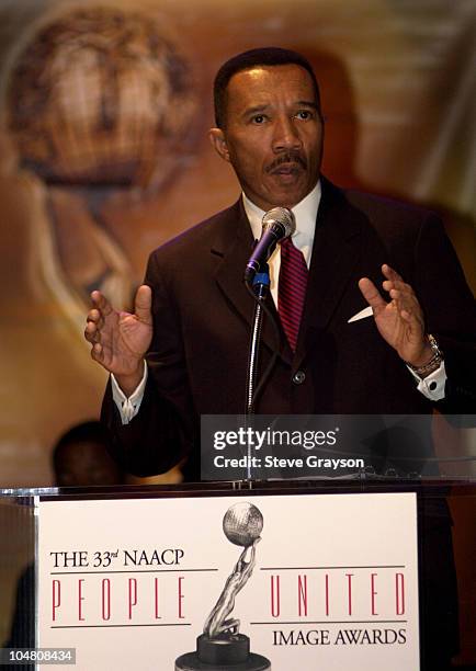 Kweisi Mfume, President and CEO of the NAACP, addresses the audience at the nominations annoucements for the 33rd NAACP Image Awards at the House of...