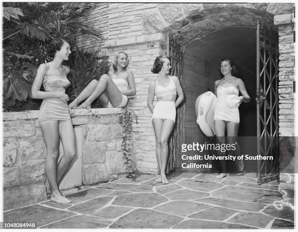 Santa Monica tennis, 24 August 1950. Joyce Andrews;Nancy Viault;Shelah Hackett;Betty Jane McCoskey;Joan Dasteel;Joyce Reynolds;Diane Dodge;Darlene...