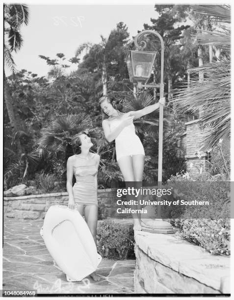 Santa Monica tennis, 24 August 1950. Joyce Andrews;Nancy Viault;Shelah Hackett;Betty Jane McCoskey;Joan Dasteel;Joyce Reynolds;Diane Dodge;Darlene...