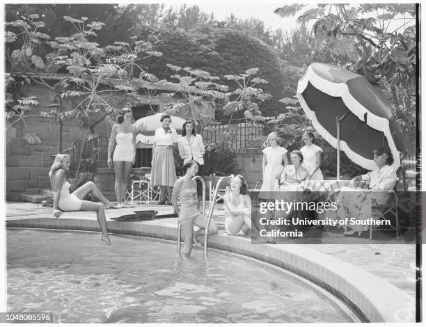 Santa Monica tennis, 24 August 1950. Joyce Andrews;Nancy Viault;Shelah Hackett;Betty Jane McCoskey;Joan Dasteel;Joyce Reynolds;Diane Dodge;Darlene...