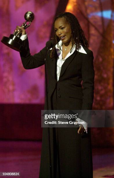 Angela Bassett accepts her award for Outstanding Actress in a Motion Picture at the 33rd NAACP Image Awards at the Universal Amphitheater in...
