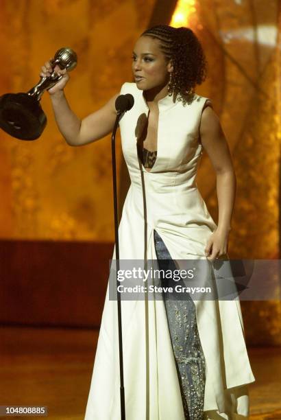 Alicia Keys picks up her second award of the night, for Outstanding Album, "Songs In A Minor", at the 33rd NAACP Image Awards at the Universal...