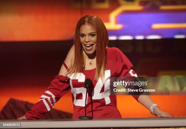 Co-host Faith Evans introduces a performer at the 16th Annual Soul Train Music Awards at the Los Angeles Memorial Sports Arena March 20.