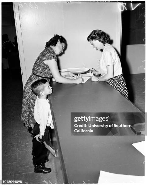 Registration in kindergarten , 11 September 1951. Katie McLean -- 4 1/2 years;Mrs Patricia McLean;Frances Sanceri -- 9 years;Mrs L.C Sales;Mrs Irene...