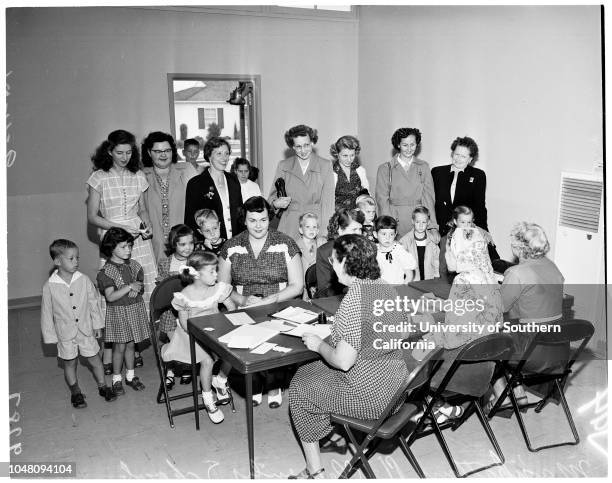 Registration in kindergarten , 11 September 1951. Katie McLean -- 4 1/2 years;Mrs Patricia McLean;Frances Sanceri -- 9 years;Mrs L.C Sales;Mrs Irene...