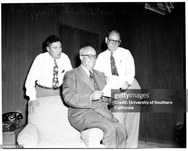 Henry J Kaiser, Senior at Fontana Steel Plant, 10 September 1951. Henry J Kaiser, Senior;Dale Miller;George B McMeans;Jack L Ashby.;Caption slip...