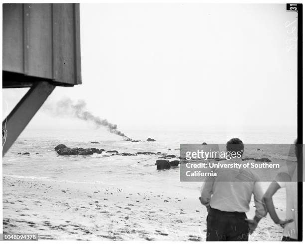 Boat burns, 'White Star', 11 September 1951. Frank Londelius -- 20 years;Fred Tschopp -- 20 years;Walter Hurley -- 20 years;Gene Mitchell -- 21 years...