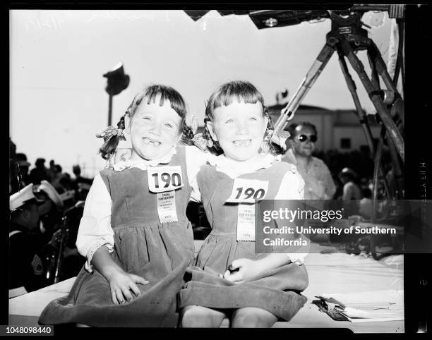 Twin convention in Huntington Beach, 2 September 1951. Martha Neff, Marion Neff;Mary Jean Johaun, Martha Jean Johaun;Patsy Bloom, Peggy Bloom;Lloyd...