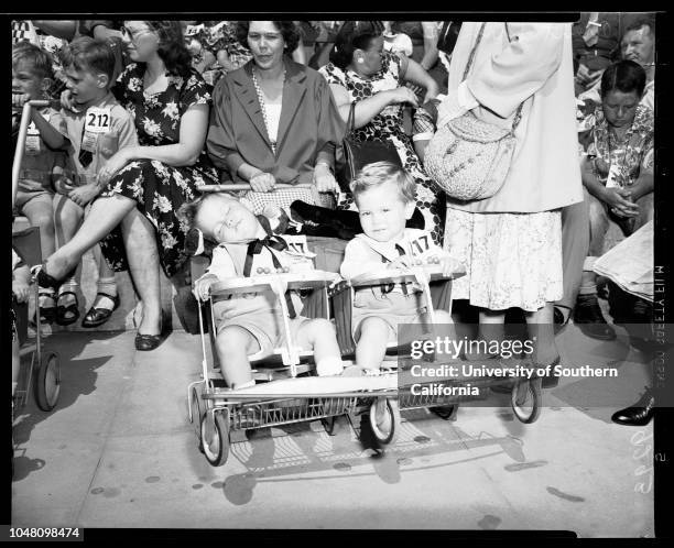 Twin convention in Huntington Beach, 2 September 1951. Martha Neff, Marion Neff;Mary Jean Johaun, Martha Jean Johaun;Patsy Bloom, Peggy Bloom;Lloyd...