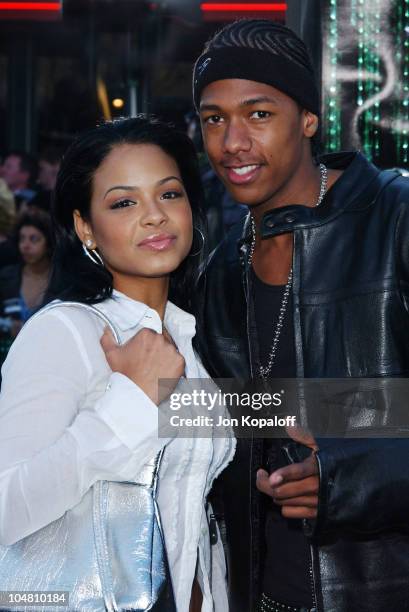 Christina Milian & Nick Cannon during "The Matrix Reloaded" Premiere - Arrivals at The Mann Village Theater in Westwood, California, United States.