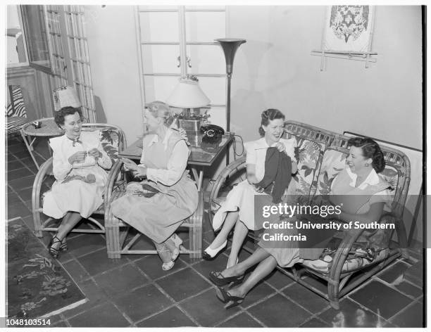 Society...Flower Guild Women planning party, 17 September 1951. Mrs Mary Sykes Lehmann;Mrs Irmin Roberts;Mrs Glen A Ransom;Mrs Charles B...