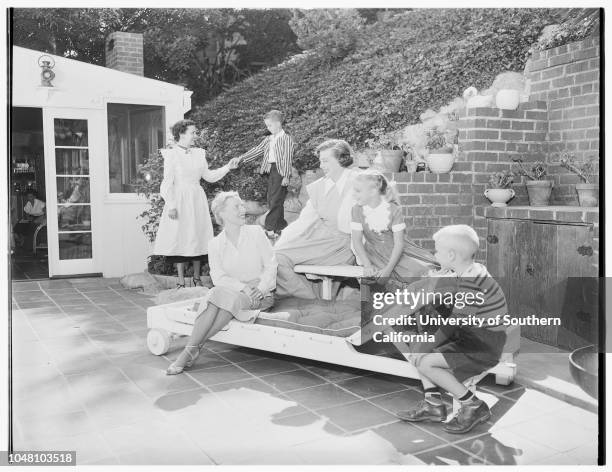 Society...Flower Guild Women planning party, 17 September 1951. Mrs Mary Sykes Lehmann;Mrs Irmin Roberts;Mrs Glen A Ransom;Mrs Charles B...