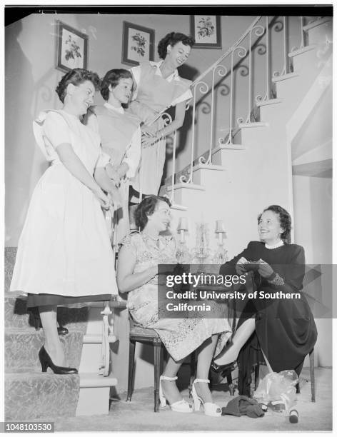Society...Flower Guild Women planning party, 17 September 1951. Mrs Mary Sykes Lehmann;Mrs Irmin Roberts;Mrs Glen A Ransom;Mrs Charles B...