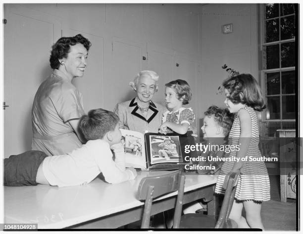 Society...Assistance League, 14 August 1951. Mrs Ralph Gaston;John Smith, 8;Mike Levy, 9;Mrs James Crosby;Julius Levine, 11;Mrs Frederick Klenck;Mrs...