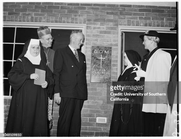 Sanitarium Dedication , 30 September 1951. Mother Mary;Monsignor Fidencio Esparza;Archbishop J Francis A McIntyre;Monsignor Thomas J O'Dwyer;Father...