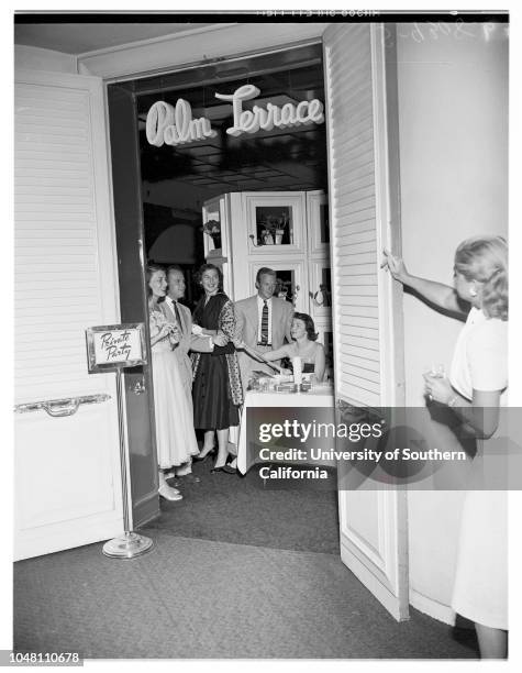 Beverly Hills Hotel Party, 23 June 1951. Mrs Granville Abbott;Winslow Maxwell;Miss Virginia Hobbs;Dick Jackson;Miss Kay Kelly;Miss Bonny Howes;Jerry...