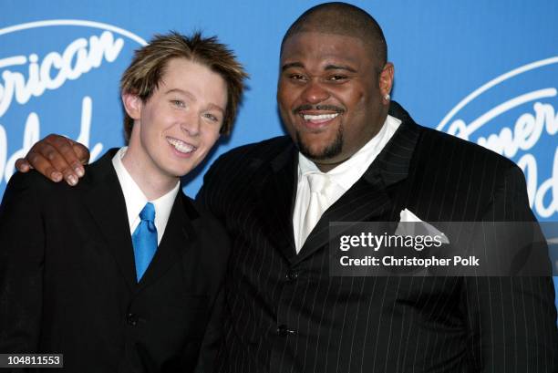 Clay Aiken and Ruben Studdard during American Idol 2 Finals - Press Room at Universal Amphitheatre in Universal City, CA, United States.