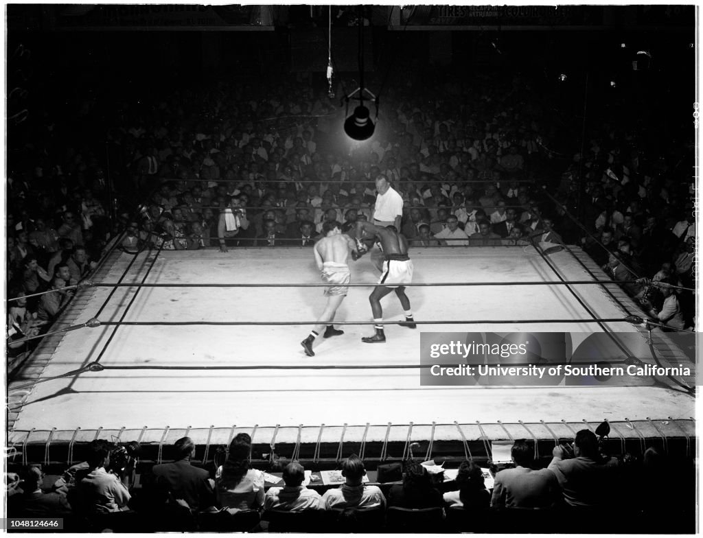 Jimmy Carrol Boxing Boxing, 28 August 1951. Art Aragon versus Jimmy Carter.;Caption slip ...
