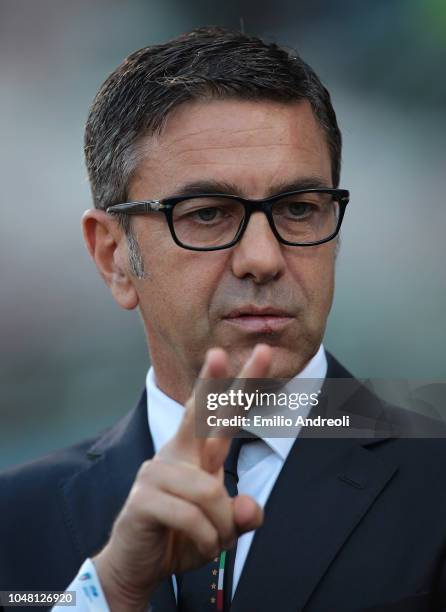 Alessandro Costacurta of FIGC gestures during the International Friendly match between Italy Women and Sweden Women at Stadio Giovanni Zini on...