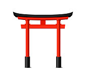 Realistic Detailed 3d Japanese Tori Gate. Vector