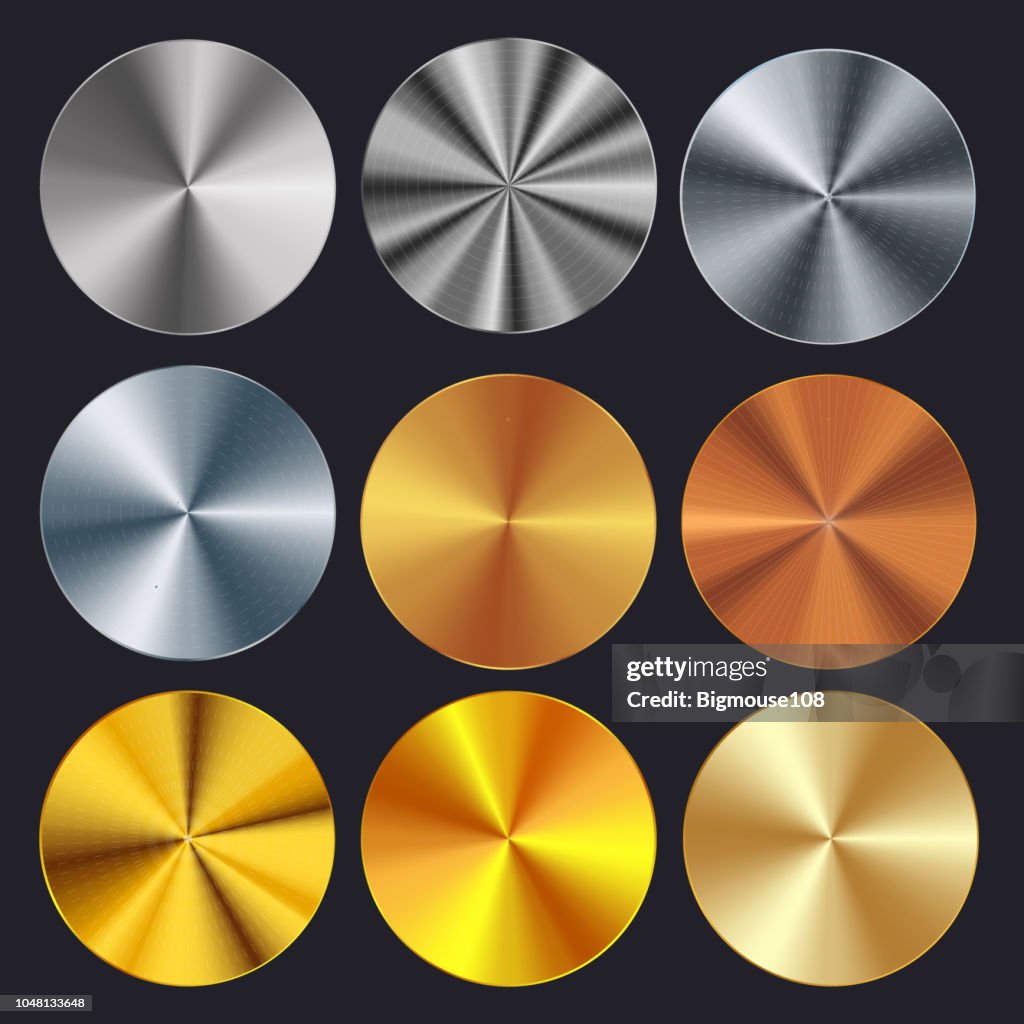 Realistic Detailed 3d Radial Conical Metallic Gradient Set Vector High ...