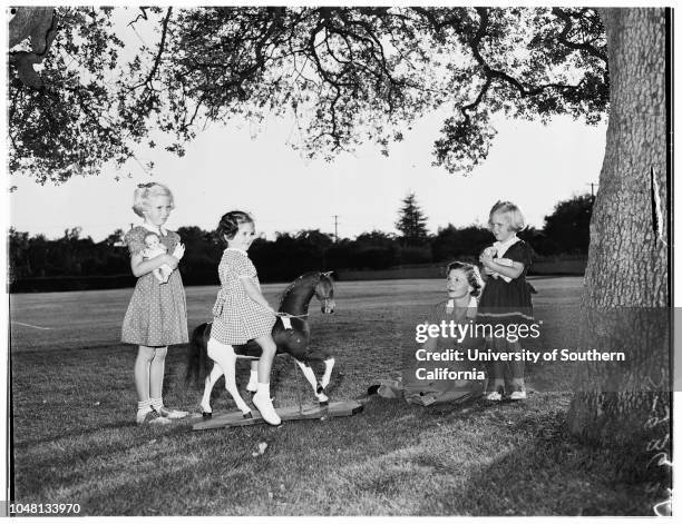 Polytech High School festival, 8 October 1951. Jill Gillett;Susan Gregory;Mrs Alden Roach;Priscilla Gillett. .;Caption slip reads: '1-4: Jill...