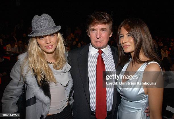 Esther Canadas, Donald Trump and Melania Knauss during Mercedes Benz Fashion Week Fall 2003 Collections - Luca Luca - Front Row at Bryant Park in New...