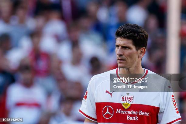 Mario Gomez Garcia of Stuttgart looks on during the Bundesliga match between VfB Stuttgart and SV Werder Bremen at Mercedes-Benz Arena on September...