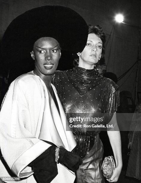 Grace Jones and Sarah Douglas during The 26th Annual GRAMMY Awards in Los Angeles, California, United States.