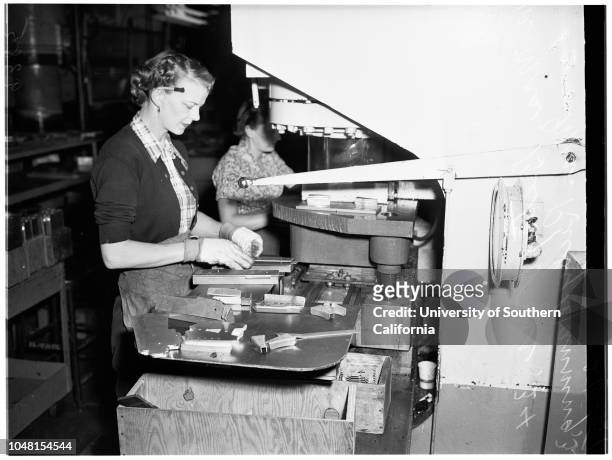 Rosie the Riveter' Lockheed Aircraft, 2 November 1951. Mrs Penny Shepherd -- 27 years ;Mrs Hazel Martinson -- 28 years ;Mrs Peggy Vella -- 29 years...