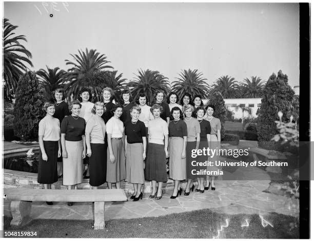 Pepperdine College Homecoming Queen Candidates, 08 November 1951. Gloria Ann Marshall;Marilyn Y Watson;Jerry Marie Curtis;Marilyn Todd;Susi Hilda...