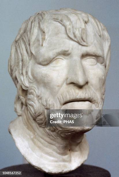 Pseudo-Seneca. Bust identified with the Roman philosopher Seneca during lot of time. It may represent the Greek poet Hesiod . Roman copy of a lost...