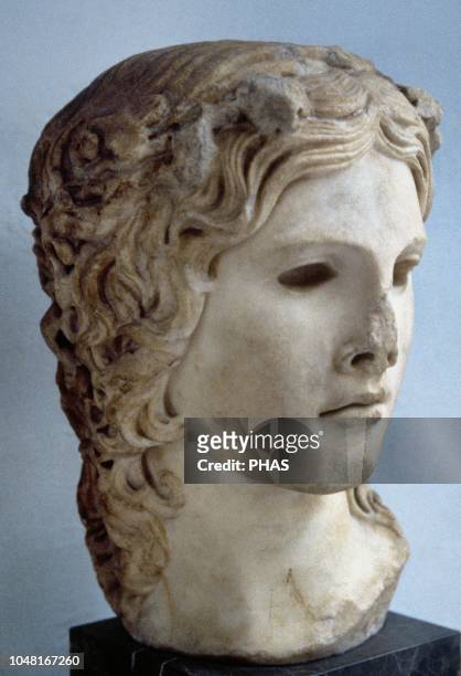 Dionysus . God of the grape harvest and wine. Roman copy after a Greek original bust . British Museum. London, England.
