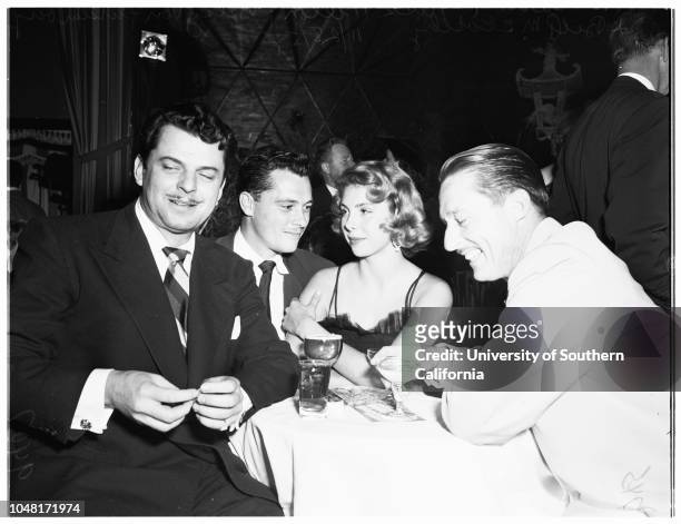 Nick Hilton and fiance at the Mocambo night club, 28 November 1951. John Carroll ;Nick Hilton;Betsy Von Furstenberg;Bill McCarthy .Los Angeles;...
