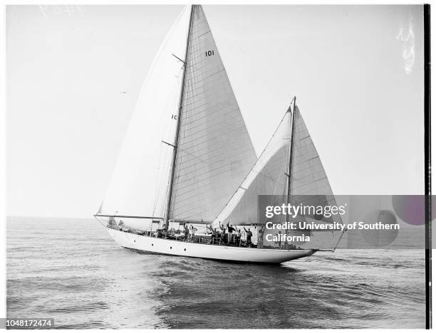 Governor's Yacht Races Ensenada, winner, 'Skylark';Second, 'Saluda', 04 May 1951. Don Ayres, Owner, Commodore Transpacific Yacht Club;Mrs Don...