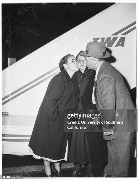 Reunion, 3 December 1951. Mrs Mary Christopheles -- 79 years;John Christopheles ;Andrew Panos ;Mrs Nora Panos .;Caption slip reads: 'Photographer:...