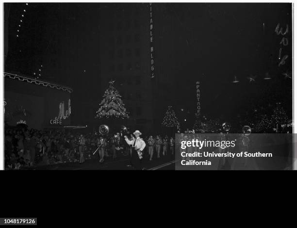 Santa Claus Lane, 29 November 1951. Marymount College Float;Christie Costello -- 4 years;Madonna -- Mary Terese Cooper;Georgia May Galloway;Don Hull...