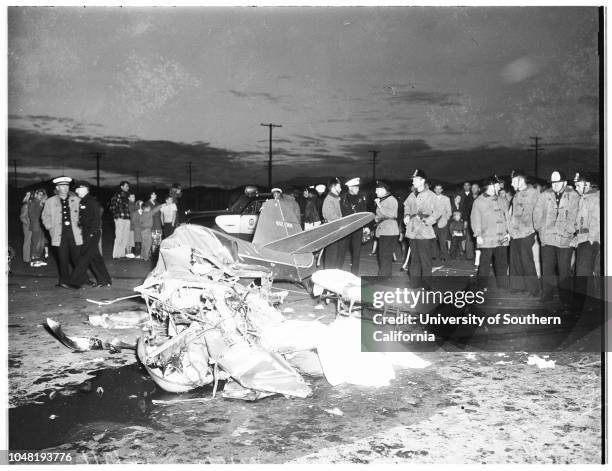 Plane crash kills two, 31 December 1951. Jay Campbell -- 30 years;Judy Campbell -- 8 years.;Caption slip reads: 'Photographer: Glickman. Date: ....