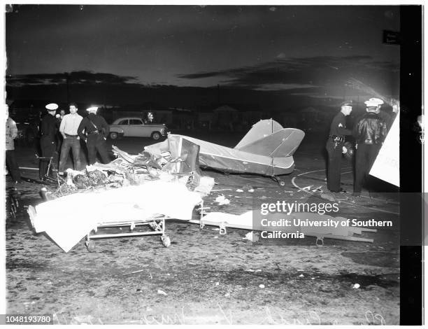 Plane crash kills two, 31 December 1951. Jay Campbell -- 30 years;Judy Campbell -- 8 years.;Caption slip reads: 'Photographer: Glickman. Date: ....