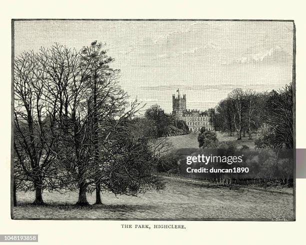 公園在 highclere 城堡, 新罕布什爾州, 英國, 第十九世紀 - 海克利爾城堡 幅插畫檔、美工圖案、卡�通及圖標