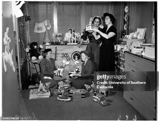 Assistance League Gift Shop, bib and tucker women planning Christmas tea, 26 November 1951. Mrs George Middlebrook;Miss Eunice G Rand;Mrs Samuel...