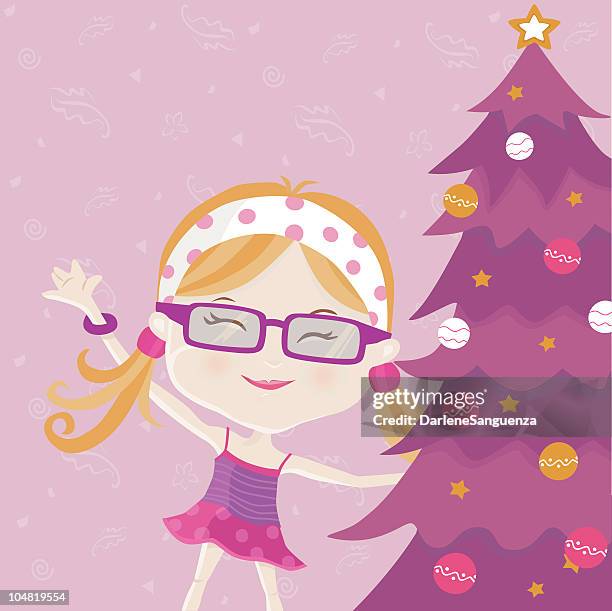 my groovy christmas tree - decorating christmas tree stock illustrations